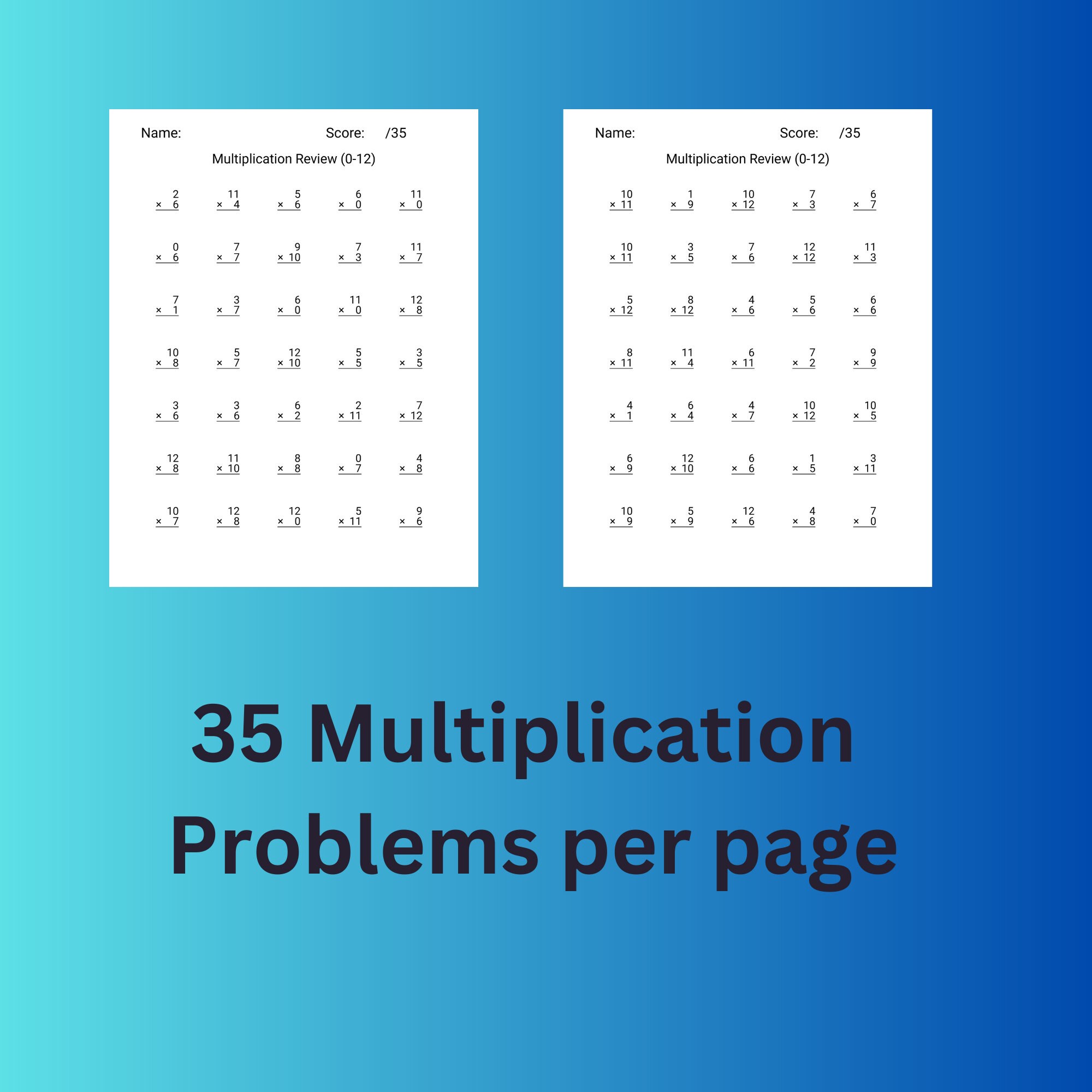 Multiplication Facts Printable Review Worksheets Etsy