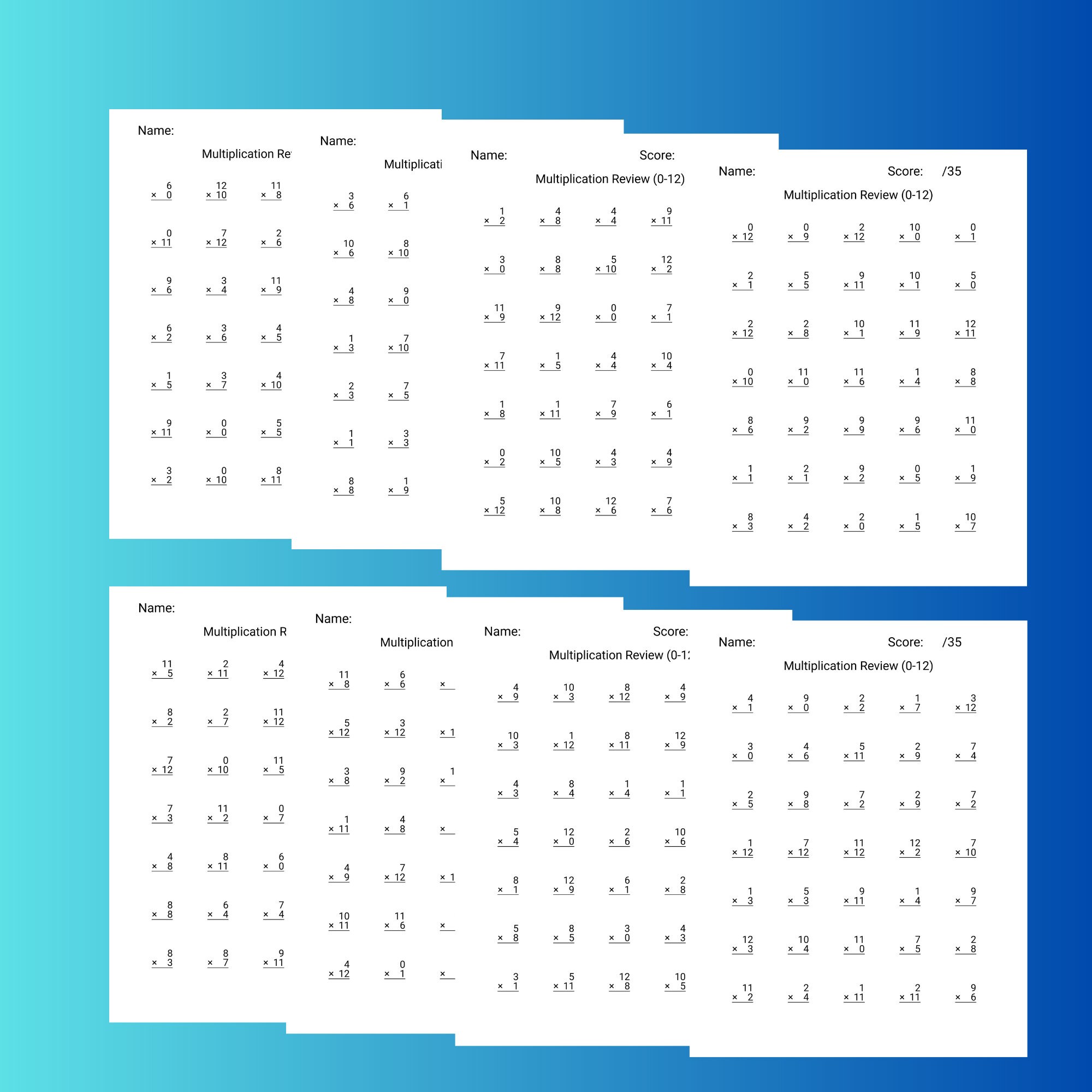 Multiplication Facts Printable Review Worksheets Etsy