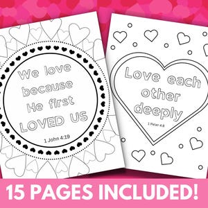 Valentines Day Scripture Coloring Pages Kids Adults, Valentines Day Coloring Pages, Christian Bible Verse Activity, Sunday School Craft