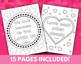 Valentines Day Scripture Coloring Pages Kids Adults, Valentines Day Coloring Pages, Christian Bible Verse Activity, Sunday School Craft
