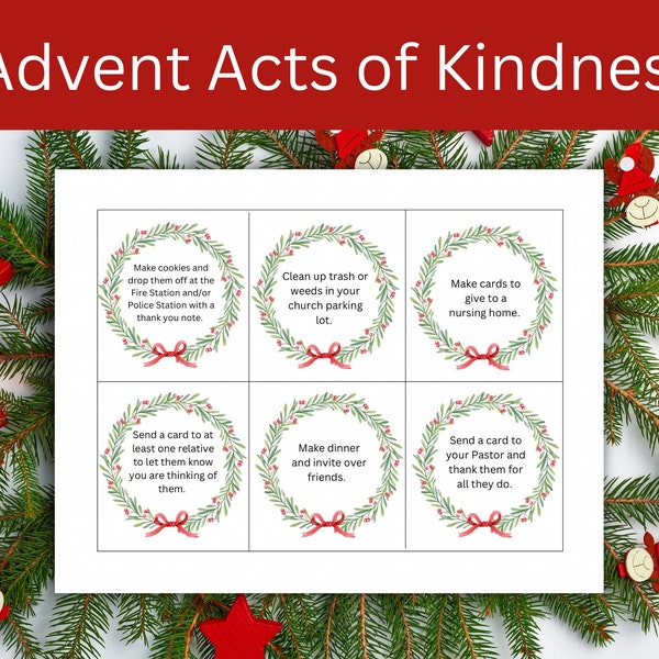 Christmas Acts of Kindness Calendar, Kindness Cards, Advent Faith Practices, Nativity Activity Family Kids Church, Homeschool Activity