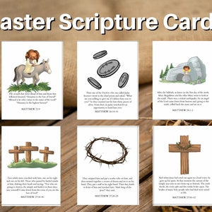 Tarjetas de historias de Pascua, Tarjetas de las Sagradas Escrituras de Semana Santa Cristiana para niños, Resurrección de Jesús en familia, Actividad de la escuela dominical, Actividad de Cuaresma para niños