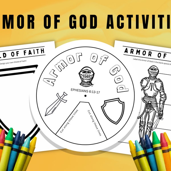 Armor of God Wheel Bible Craft Kids, Coloring Page, Homeschool Sunday School Activity, Vacation Bible School