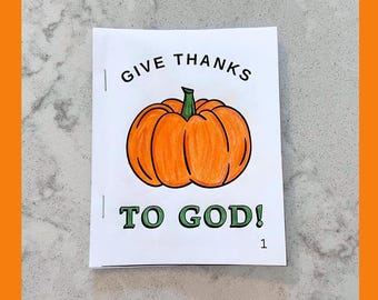 Christian Fall Thanksgiving Book Craft, Scripture Coloring Pages Kids Adults, Bible Verse, Homeschool Activity, Sunday School Craft