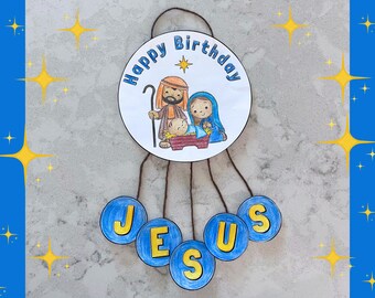 Happy Birthday Jesus Craft, Nativity Christmas Christian Activity, Bible Verse Advent Kids, Jesus Mary Joseph, Homeschool Sunday School