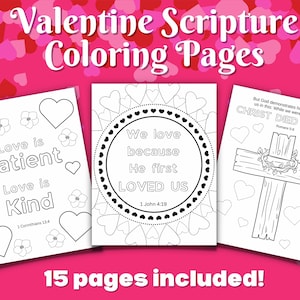 Valentines Day Scripture Coloring Pages Kids Adults, Valentines Day Coloring Pages, Christian Bible Verse Activity, Sunday School Craft