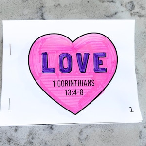 Christliche Valentinstag Bibel Malseiten Handwerk Kinder, Bibel Vers Schrift Aktivität, Liebe ist geduldig, Sonntagsschule Handwerk, Hausschule