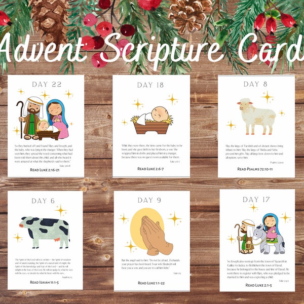 Advent Scripture Cards, Advent Calendar, Nativity Advent Calendar,  Kids Advent Cards, Scripture Advent Cards, Christmas, Bible Advent Cards