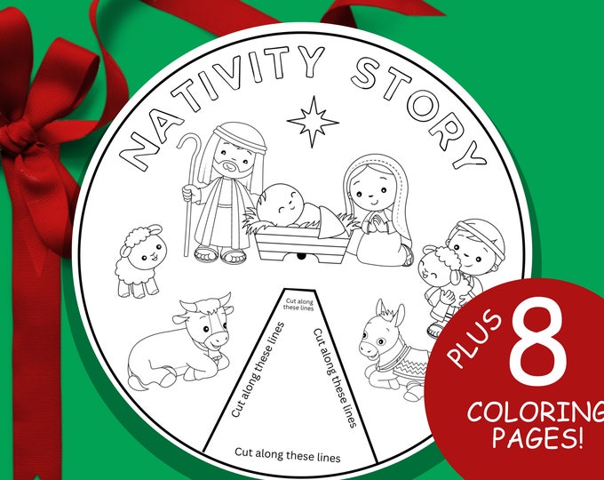 Birth of Jesus Coloring Wheel, Printable Nativity Christmas Activity ...