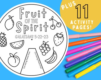 Fruit of the Spirit Coloring Wheel, Bible Activity Kids, Homeschool Activity, Sunday School, Vacation Bible School, Kids Bible Study