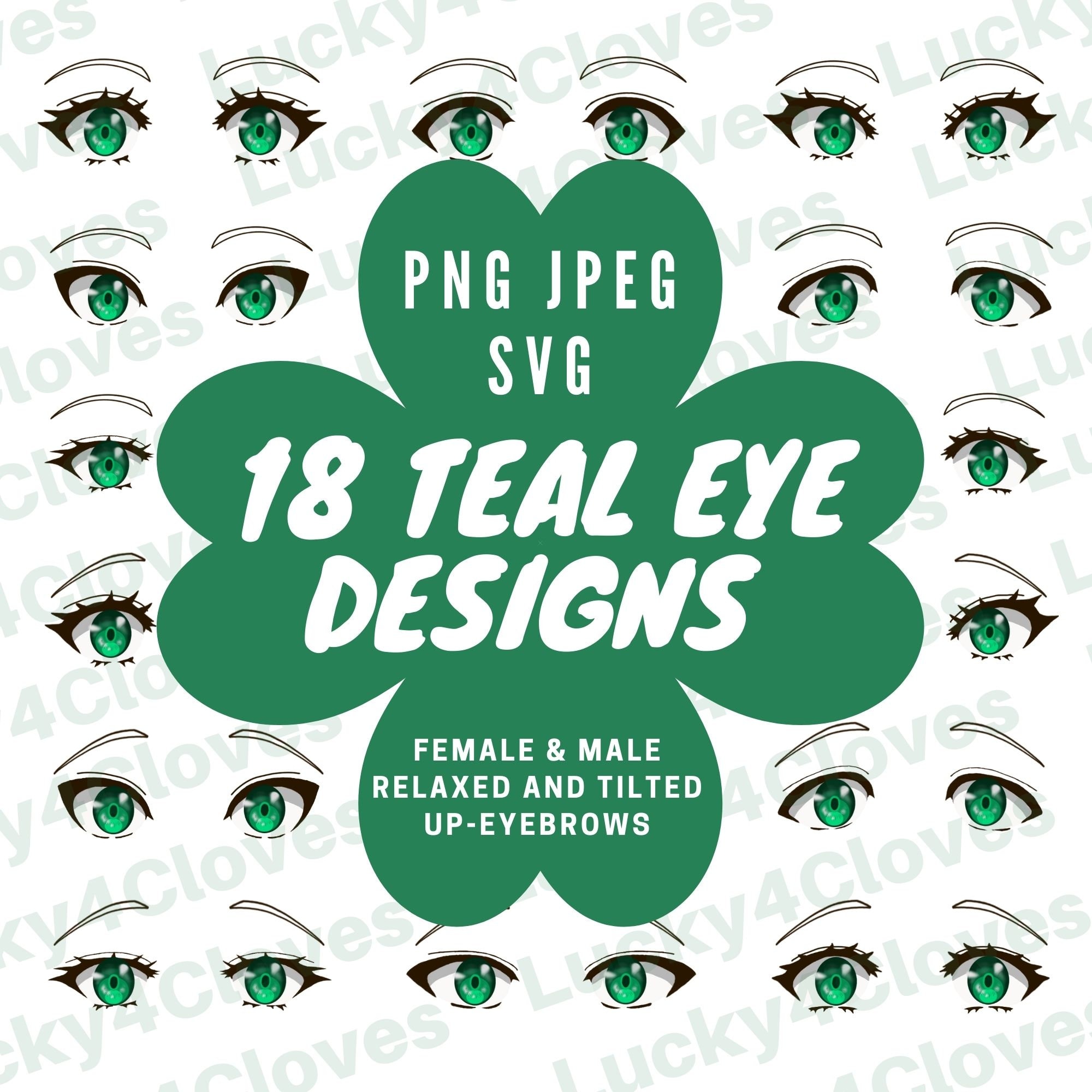 18 Anime Cartoon Eyes Clipart Collection, Teal, Eyelashes, Digital