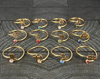 Sternzeichen Ring 18K vergoldet mit Geburtsstein | minimalistischer Zodiac Ring | Astrologie | Horoskop Geburtstagsgeschenk Geschenk für sie