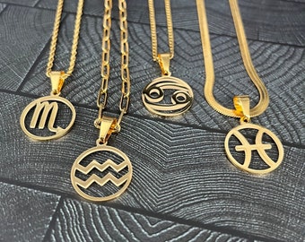 Collar con signo del zodíaco minimalista chapado en oro de 18 quilates | Collar del Zodíaco | Astrología | Horóscopo | Collar de signo del zodíaco