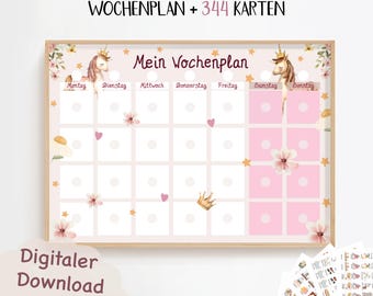 Weekly plan for children, Montessori, routine plan for children, daily routine, digital download for printing, weekly plan unicorn, routine cards