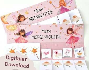 Morning & Evening Routine for Children Fairy, Routine Plan for Children, Morning Routine for Children, Printable, Routine Plan with Stars, Pink