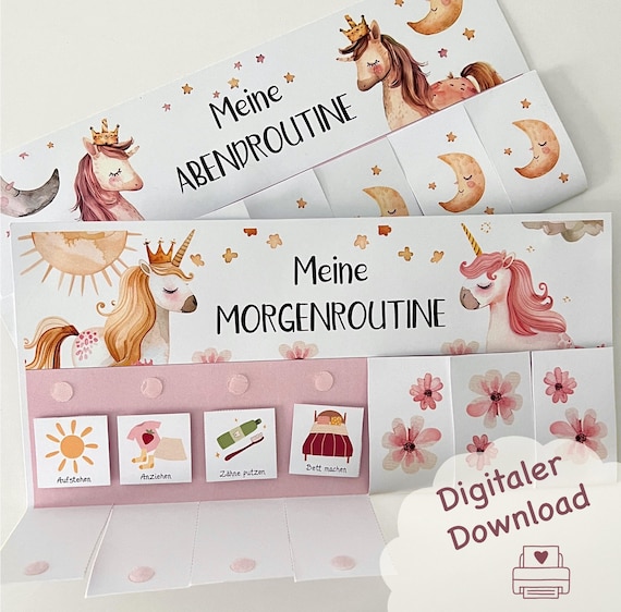Morgen- Abendroutine für Kinder, Routineplan, Routineplan für Kinder, Morgenroutine für Kinder, PDF Datei, zum ausdrucken, Routine Einhorn
