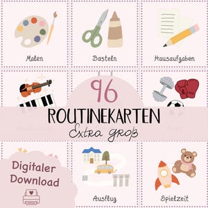 96 routinekaarten extra groot/ om af te drukken/ dagelijkse routinekaarten voor kinderen, dagplanner voor kinderen/ ochtendroutine/ avondroutine/ taken