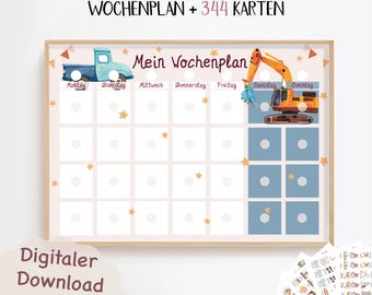 Weekly plan for children, Montessori, routine plan for children, daily routine, digital download for printing, weekly plan excavator, routine cards