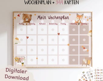 Weekly plan for children, Montessori, routine plan for children, daily routine, digital download for printing, weekly plan teddy, routine cards