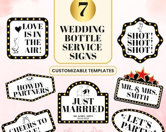 Wedding Bottle Service Sign For Wedding - Wedding Entrance Marquee Sign, Customizable Marquee VIP Reception Sign, Wedding Decor, Canva DS062