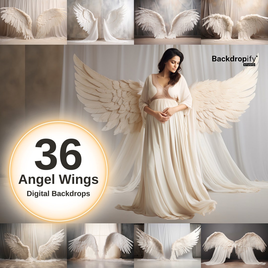 36 Angel Wings Digital Backdrops, Maternity Studio Backdrop Overlay ...
