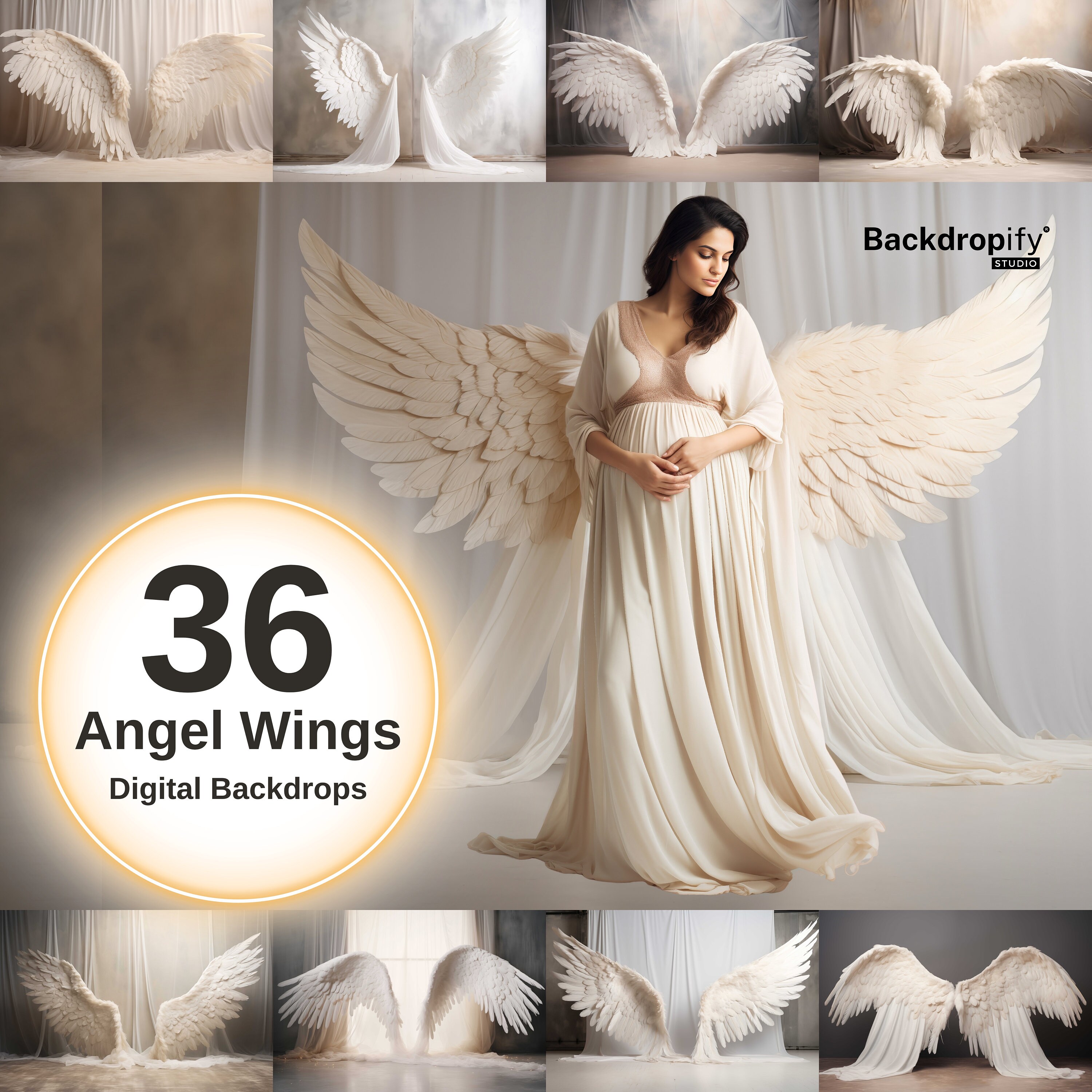 36 Angel Wings Digital Backdrops, Maternity Studio Backdrop Overlay ...