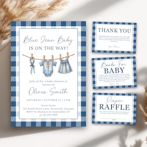 Blue Jean Baby Shower Invitation Set - Denim Baby Shower, A Blue Jean Baby Is On The Way, Baby Shower Decor, Girl Baby Shower, Denim, D058