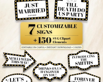 Wedding Marquee Sign Bundle, Bottle Service Sign For Wedding, Customizable Marquee Sign, Wedding Entrance Sign Decor, Entrance Template