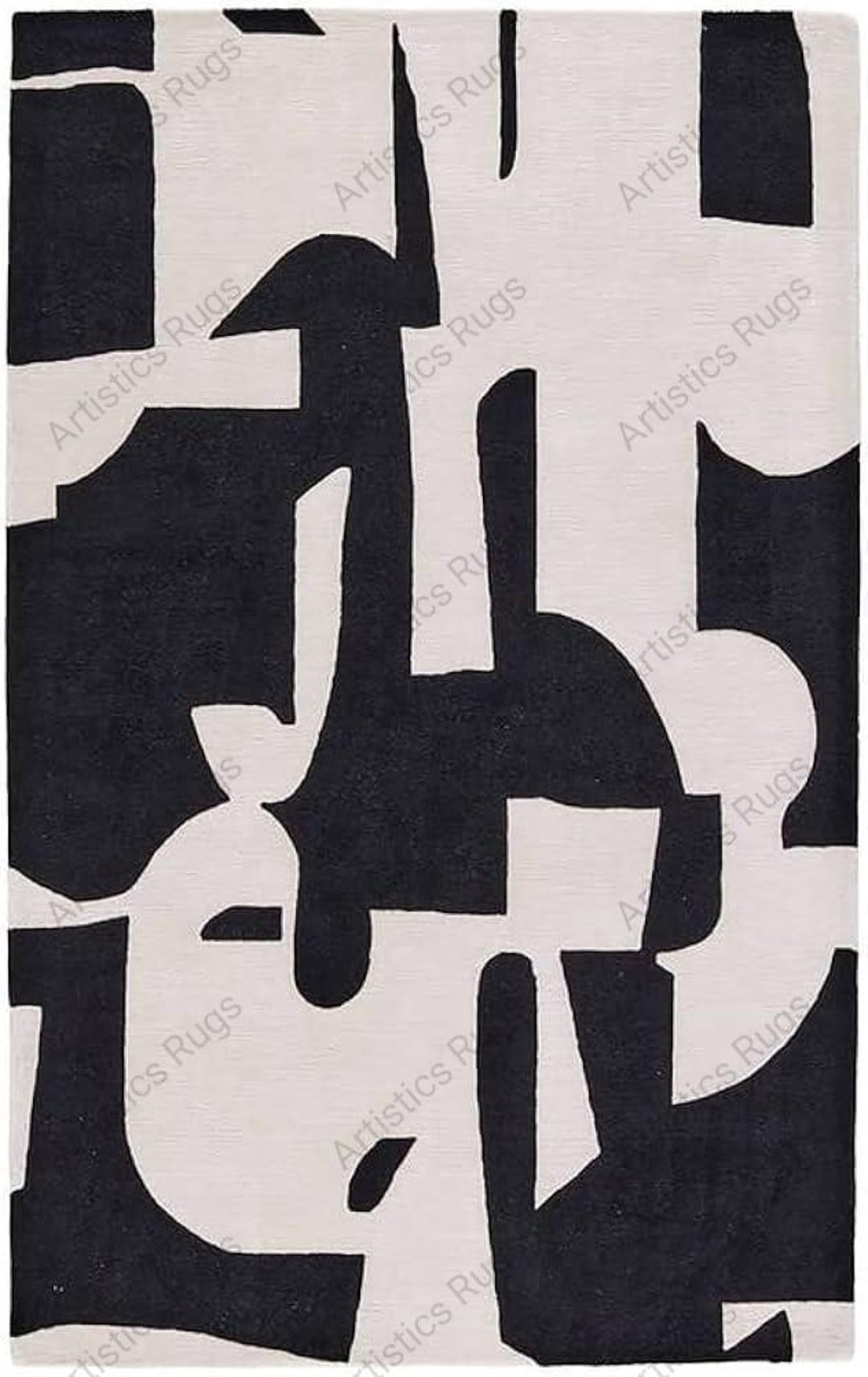 Modern Black Cream Colored Rug Hand Tufted Woolen Rug Soft Area Rug 5x8 ...