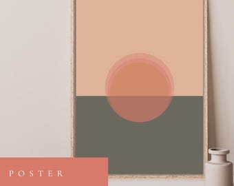 Abstract Sunrise Poster in Two Tones - Dark Grey and Pink - Instant Download