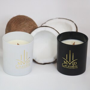 Coconut scented 8oz soy candle with lid, over 40 hours burn time by ViViD Candle