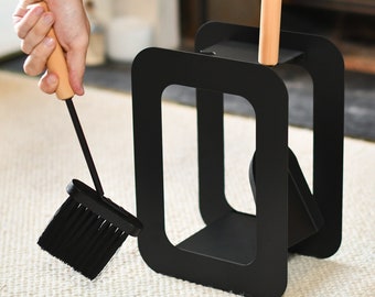 Contemporary Black Metal & Wood Fireside Brush and Shovel, Fireside Tools, Fireplace Accessories, Clean Fireplace, Modern Fireside Design