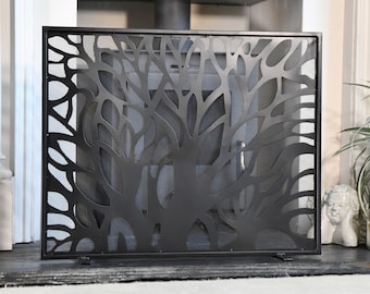 Black Organic Tree Design Fire Screen/Safety Fire Guards, Fireside, Mesh Guards, Spark Guard, Metalworks, Nature Lovers