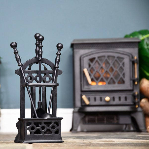 41 cm Black Victorian Style Companion Set/Fireside Set, Fireside Tools, Fireplace, Fire Ash Pan & Brush, Poker, Tongs, Christmas Gift