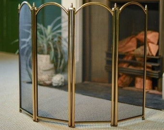 Four Fold Fire Screen in Polished Brass/ Simplistic Safety Fire Guards, Fireside, Mesh Guards, Fold Guard, Metalworks, Minimalist Design