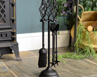 50cm Black Twist Handle Companion Set/Fireside Set, Fireside Tools, Fireplace, Fire Ash Pan & Brush, poker, Tongs, Christmas Gift