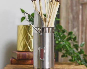 Brushed Steel Match Stick Holder (Matches sold separately) Stocking Filler/ Christmas Gift/ Cosy Winter/ Metal Match Holder/ Fireside