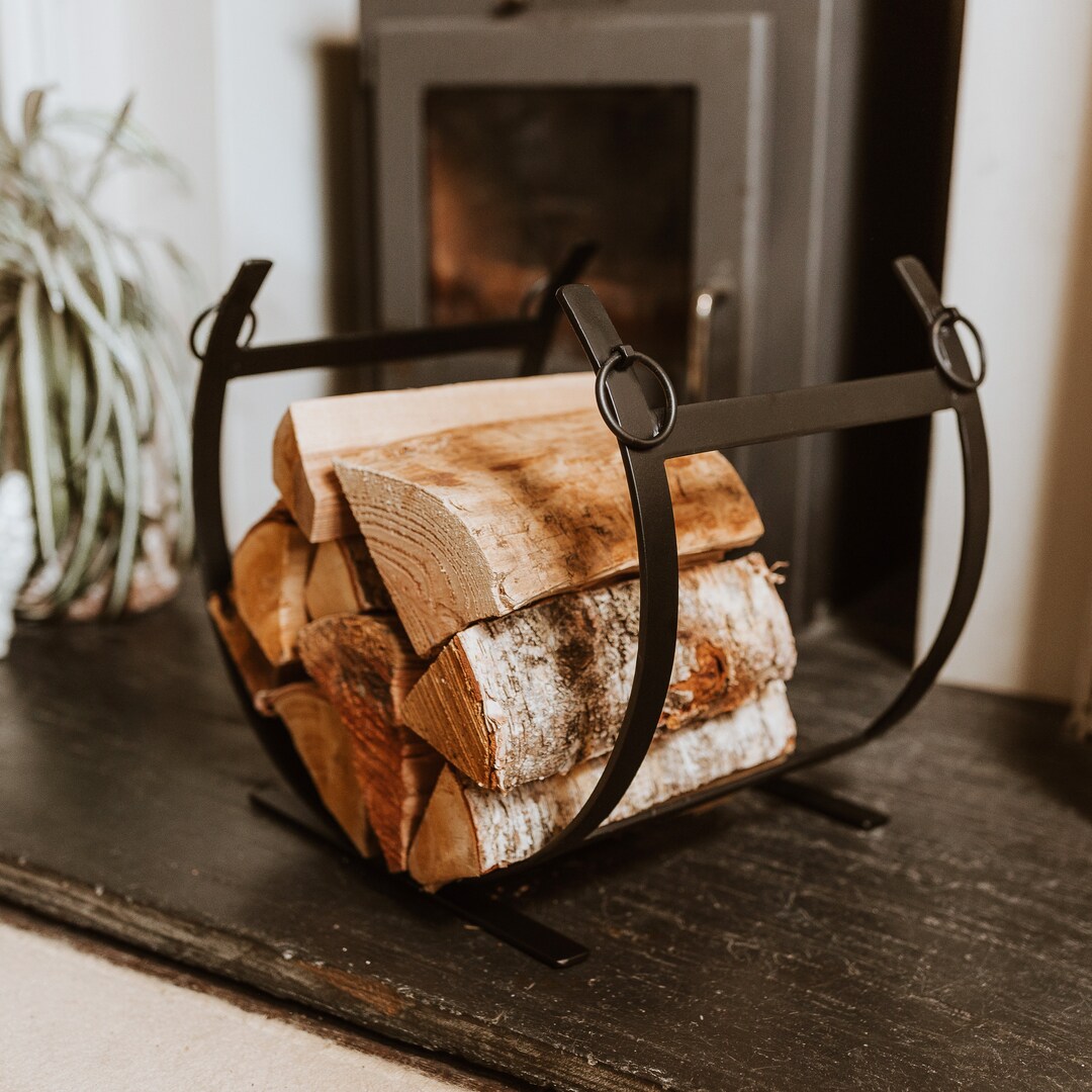 Stylish Log Rack Scandi Style Black Finish Curved Log Rack/contemporary Log Holder ...