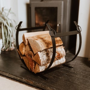 Scandi Style Black Finish Curved Log Rack/Contemporary Log Holder, Firewood Storage Basket, Stylish Fireside, Fireplace, Stylish Home