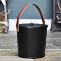 25 cm Robust Black Steel Ash Bucket with Leather Strap/Tidy Home/ Traditional Style, Winter, Christmas, Fireplace Bucket, Handy Fireplace