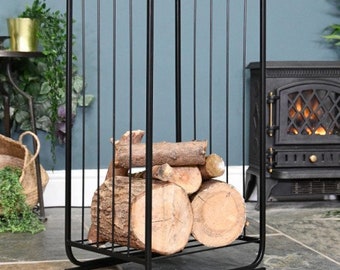 76 cm Tall Black Wirework Log Holder / Contemporary Log Storage, Firewood Storage Basket, Stylish Fireside, Fireplace
