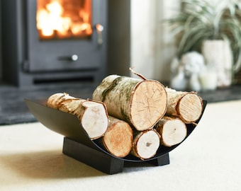 Black Scandi Style Contemporary  Curved Log Holder, Firewood Storage