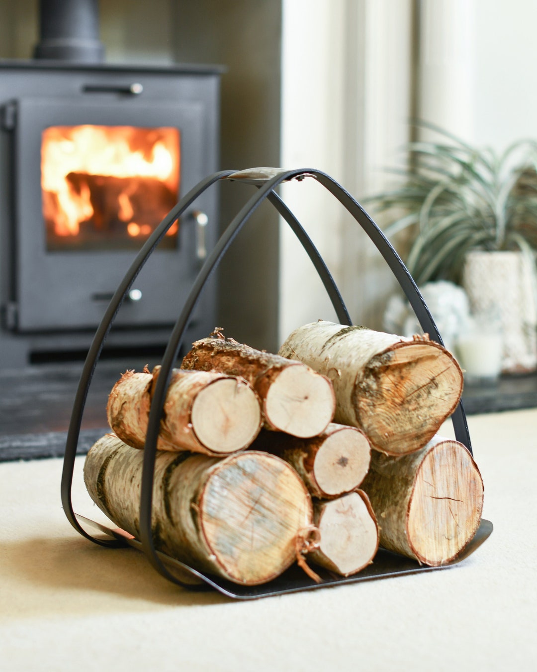 Black Triangular Contemporary Log Rack Holder, Firewood Storage, Stylish  Fireside, Fireplace/ Log Storage/ Contemporary Fireside