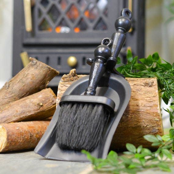 Black Iron Fireplace Brush & Shovel / Christmas Gift, Cosy Winter, Fireside, Fireplace, Traditional Blacksmith Style/ Coconut Fibre Brush