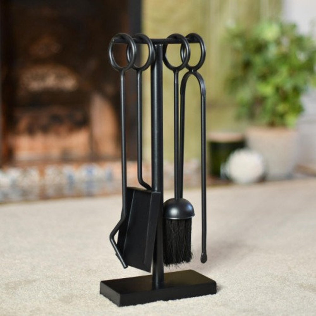 42 Cm Black Cast Iron Fireside Tools Companion Set/ Metal Fireside Tools, Ash Pan and Brush