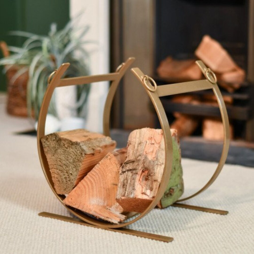 Curved Log Rack Blacksmith Brass Finish Curved Log Rack/ Contemporary Log, Firewood ...