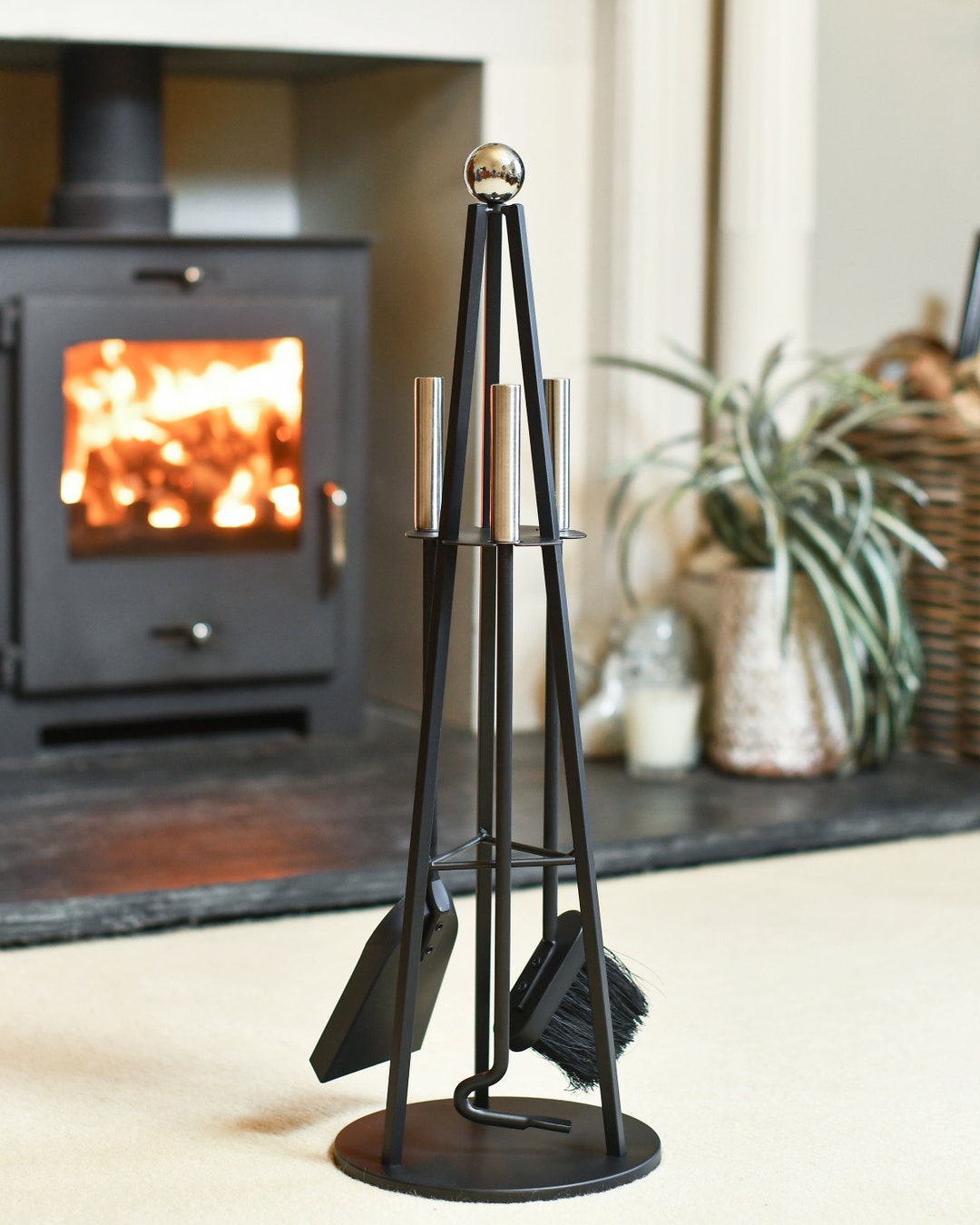 Riverdale" Tall Pewter Fireplace Accessories Companion Set - Fireside Tools With Poker, Brush And Pan - Elegant And Functional Fireside Companion Set