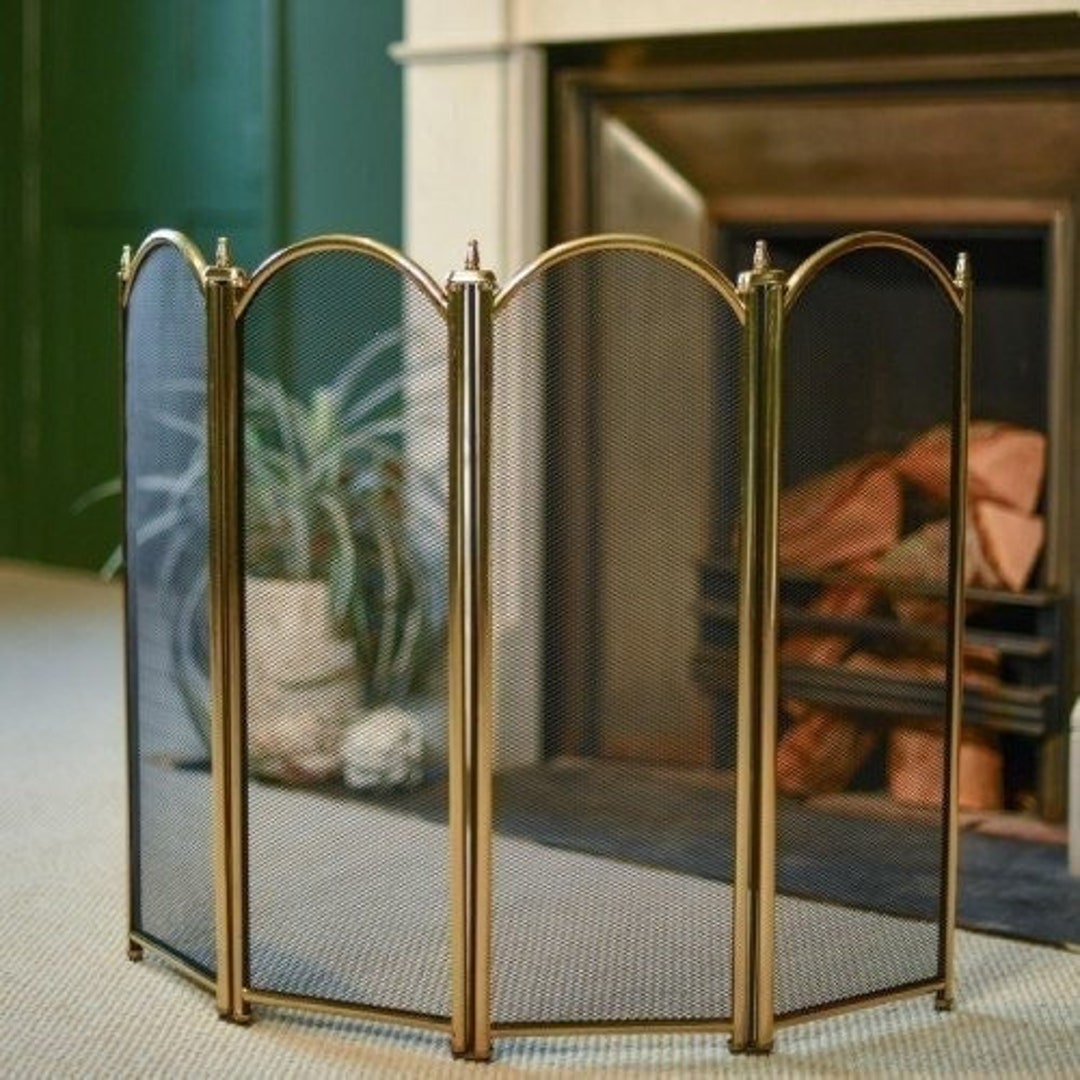 Four Fold Fire Screen in Polished Brass/ Simplistic Safety Fire Guards ...