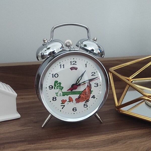 horloge vintage, réveil mécanique, horloge animée, horloge poulet, horloge coq, horloge poussin, réveil, horloge de table, horloge ancienne