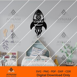 Aanpasbaar raketvectorontwerp - personaliseer met naam of tekst - perfect voor lasersnijden, CNC, stickers en posters